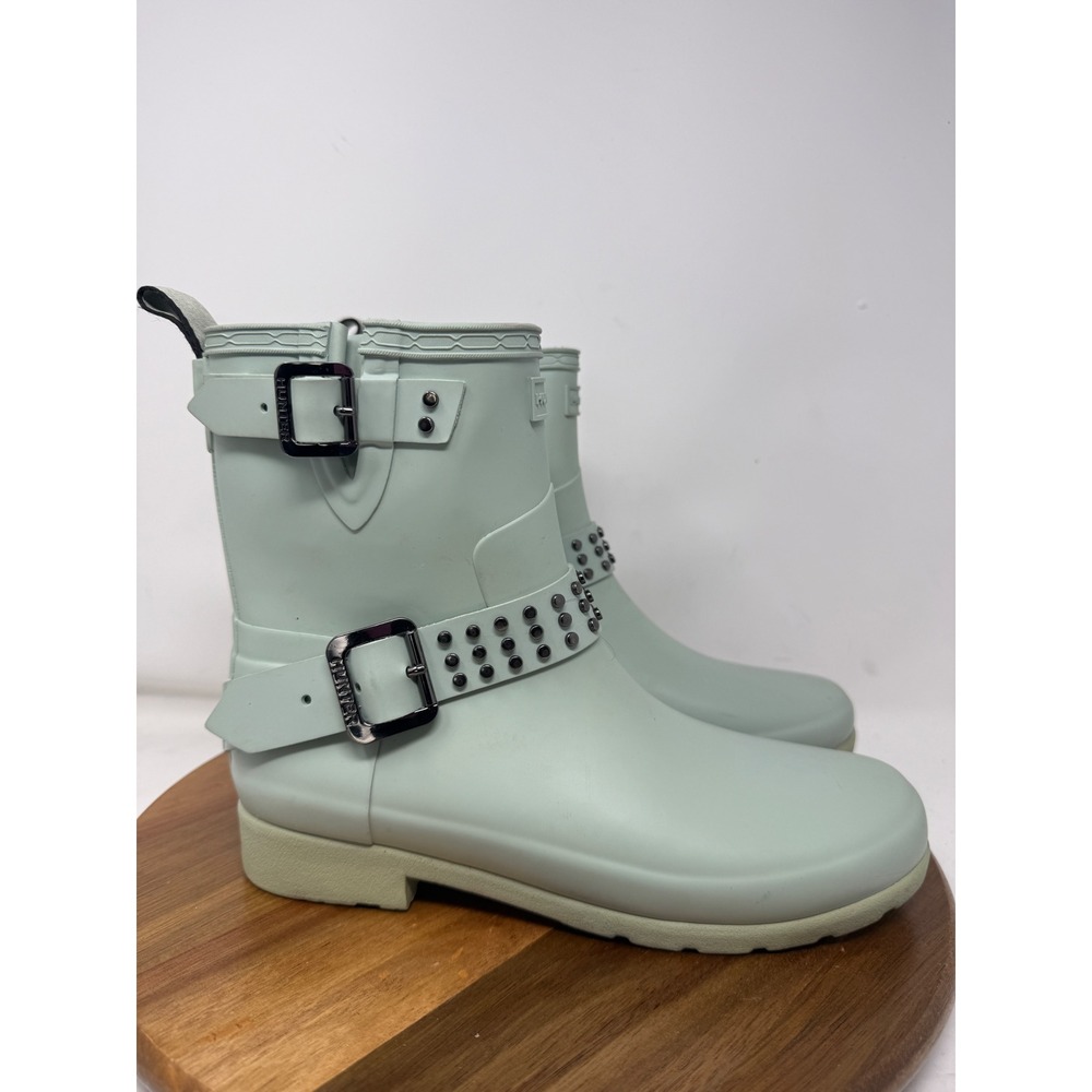 Hunter Refined Stud Biker Rain Boots Mint Green Studded WFS2015MET Womens 8